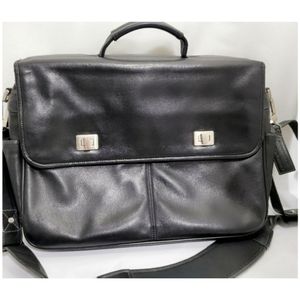 Johnston & Murphy Leather Messenger Briefcase w/ shoulder strap Black